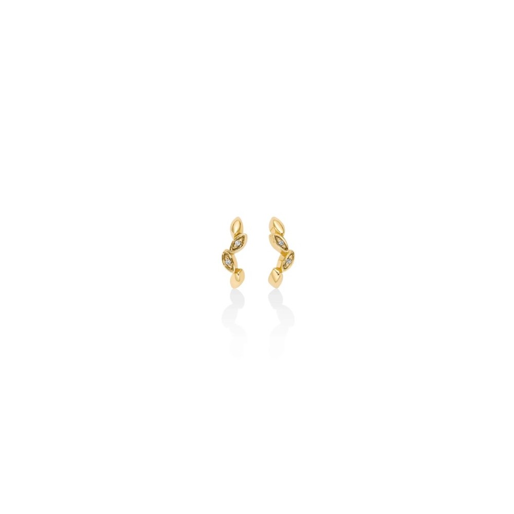 1 - Miluna 9Kt Yellow Gold Leaf Earrings for Women with Diamonds ERD2806X. Earrings made of 9Kt Yellow Gold in the shape of leav