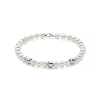 1 - Bracciale donna Miluna Oro Bianco 9Kt Filo di perle PBR3513BX