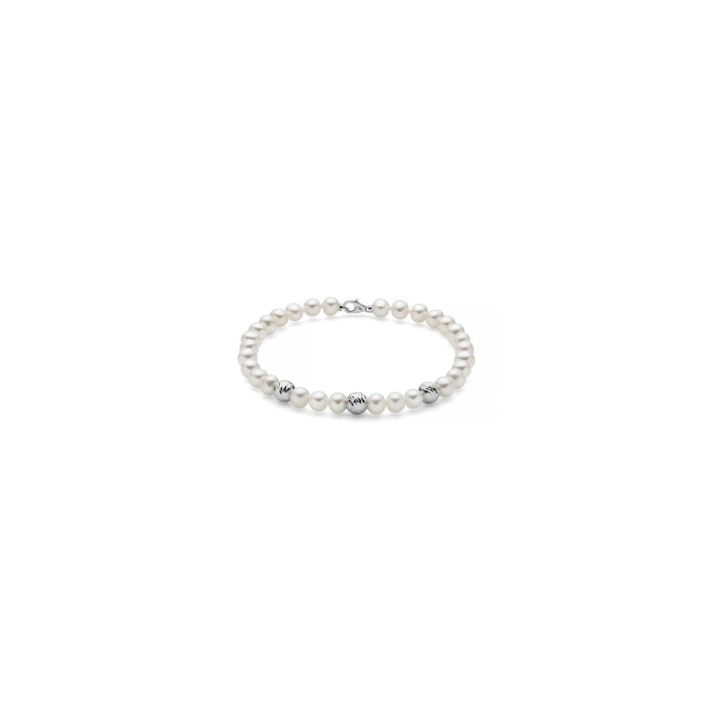 1 - Bracciale donna Miluna Oro Bianco 9Kt Filo di perle PBR3513BX