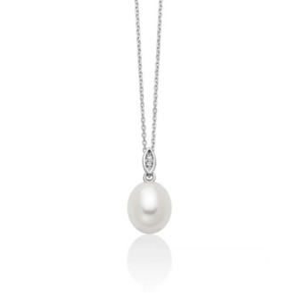 1 - Collana donna Miluna Oro Bianco 9Kt perla e diamanti PCL6511X