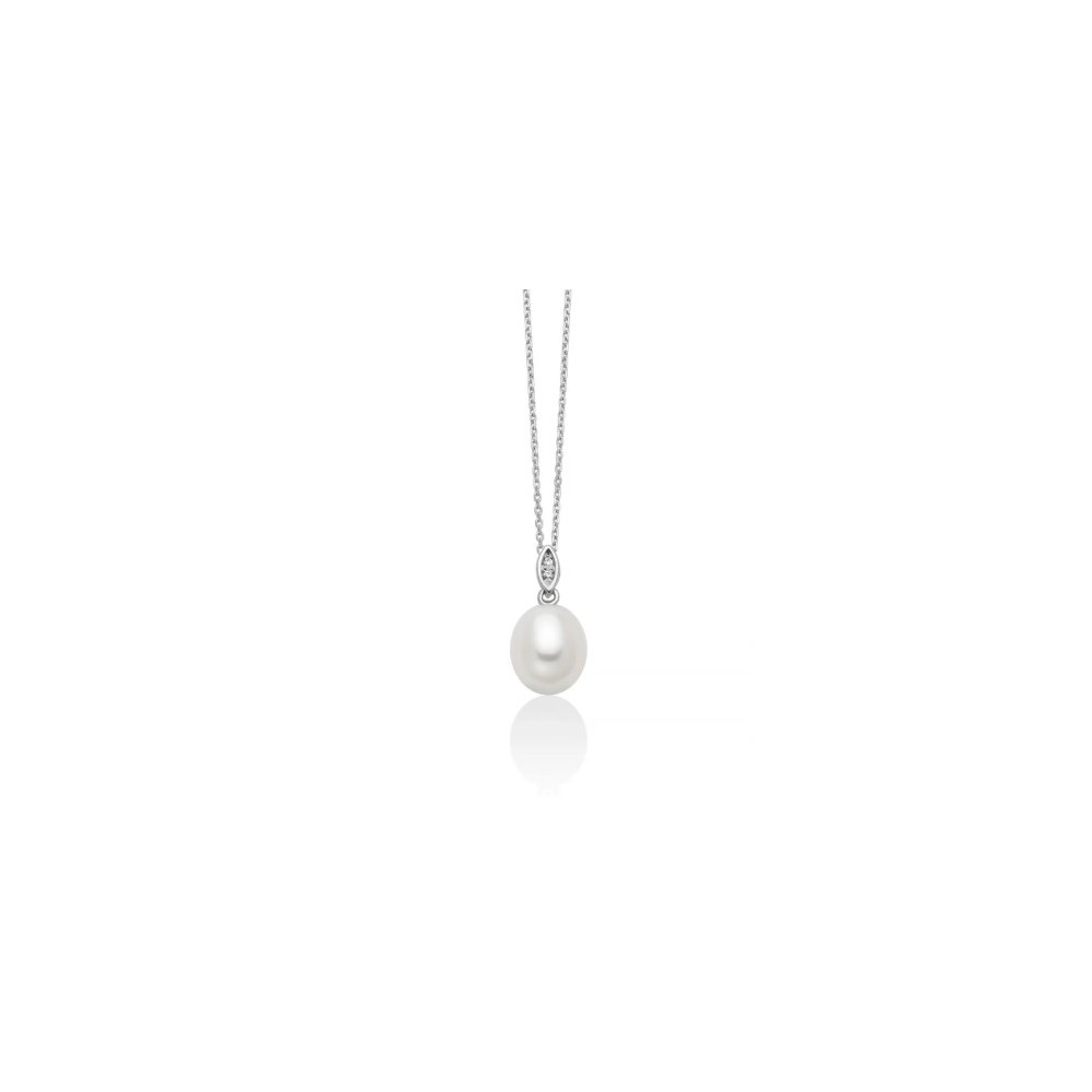 1 - Collana donna Miluna Oro Bianco 9Kt perla e diamanti PCL6511X