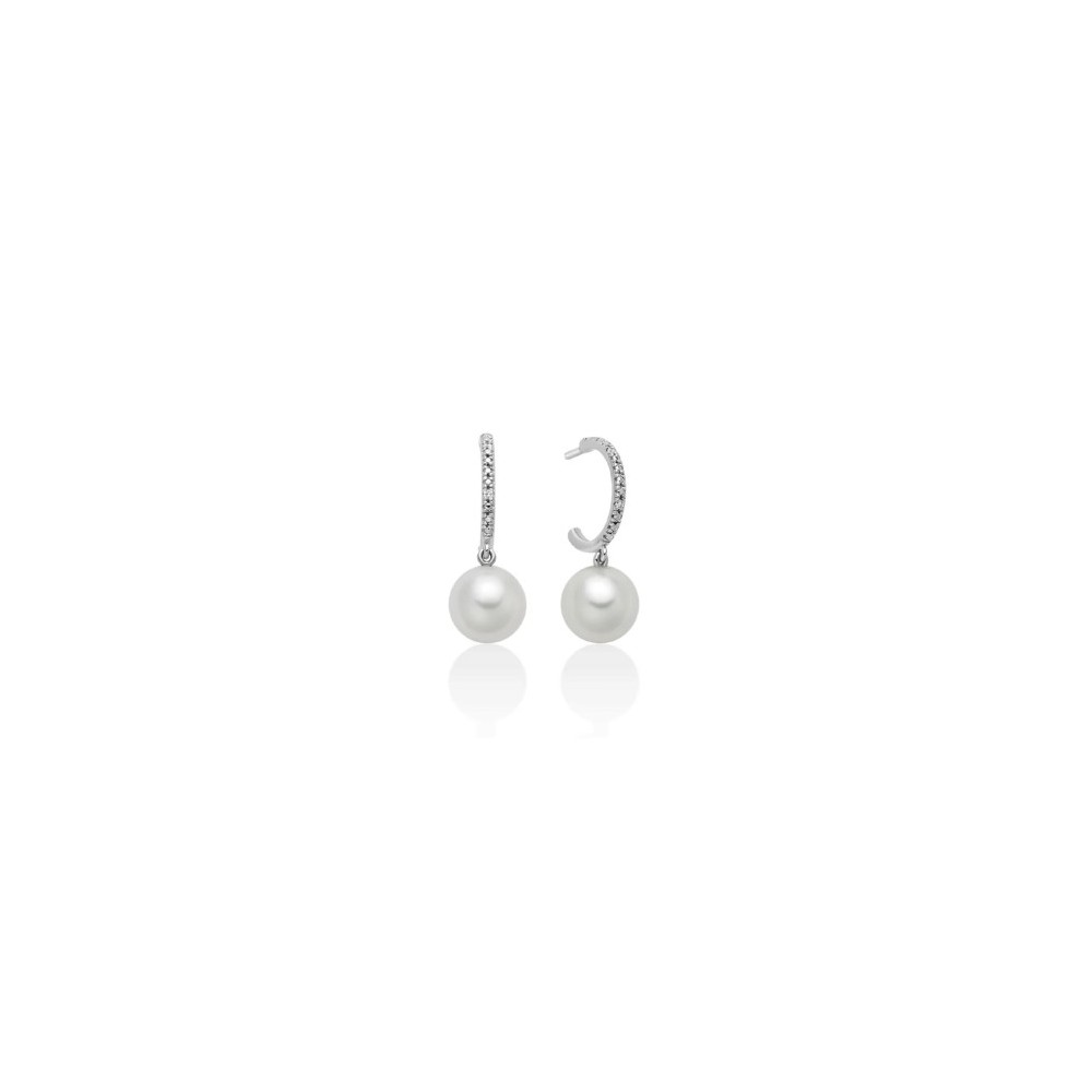 1 - Miluna 9Kt White Gold Semi-Circle Women's Earrings with Pearls and Diamonds PER2726X