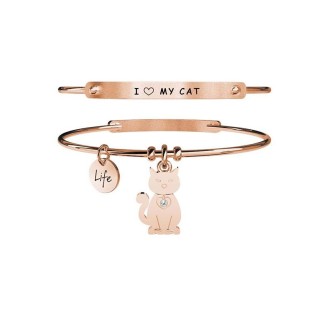 1 - Kidult bracelet 731027 cat pendant in stainless steel 316L PVD rose gold with crystals collection Animal Planet