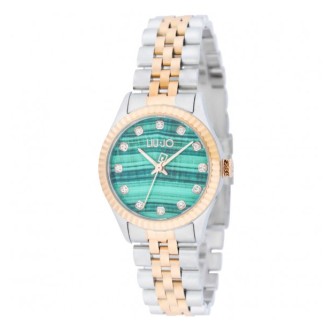 1 - Liu Jo Tiny women's time-only watch with green background TLJ2315 two-tone steel with crystals