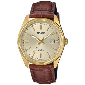 1 - Casio Classic brown and gold men's watch only time MTP-1302PGL-9AVEF leather strap