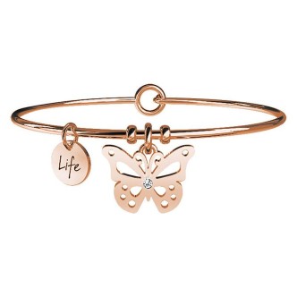 1 - Bracciale Kidult 731022 ciondolo farfalla in acciaio 316L PVD Oro Rosa con cristalli collezione Animal Planet