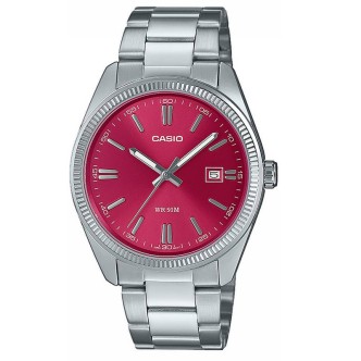 1 - Casio Classic men's watch only time red background MTP-1302PE-4AVEF steel case and bracelet. Watch with steel case with a di