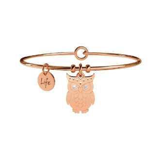 1 - Bracciale Kidult 731029 ciondolo gufo in acciaio 316L PVD Oro Rosa con cristalli collezione Animal Planet