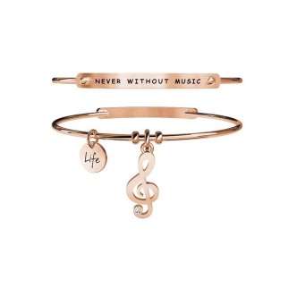 1 - Bracciale Kidult 731031 ciondolo chiave di violino in acciaio 316L PVD Oro Rosa con cristalli collezione  Free Time