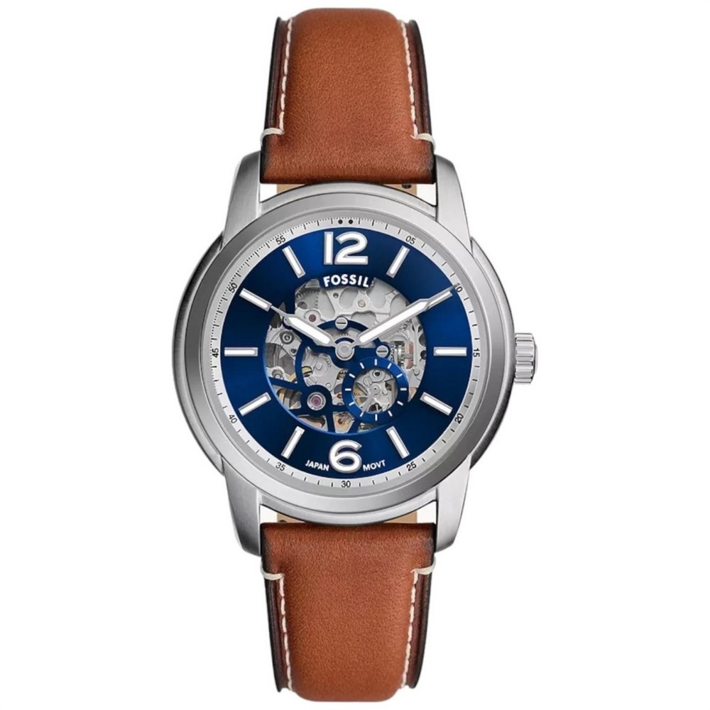 1 - Orologio uomo automatico Fossil Heritage fondo blu ME3263 cinturino in pelle