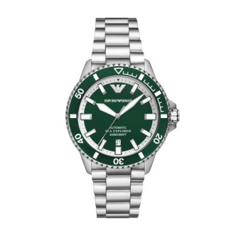 1 - Orologio uomo automatico Emporio Armani Sea Explorer fondo verde AR60080 cassa e bracciale acciaio