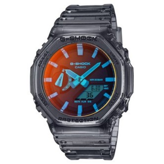 1 - Casio G-Shock Classic men's chronograph watch translucent gray-orange background GA-2100TLS-8AER resin case and strap