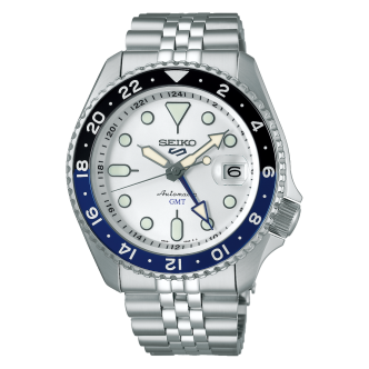 1 - Orologio automatico Seiko 5 Sport GMT fondo bianco SSK033K1 acciaio ghiera nera e blu