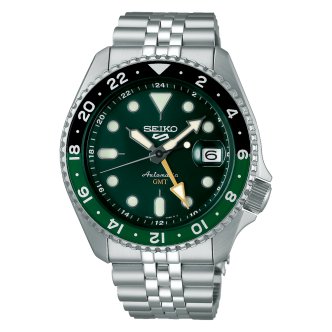 1 - Seiko 5 Sport GMT automatic watch green background SSK035K1 steel black and green bezel