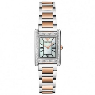 1 - Emporio Armani Genni bicolor AR11626 women's time-only watch with mother-of-pearl back and steel case