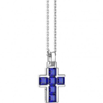 1 - Collana uomo croce Zancan Argento 925 con zirconi blu ESC164-BL