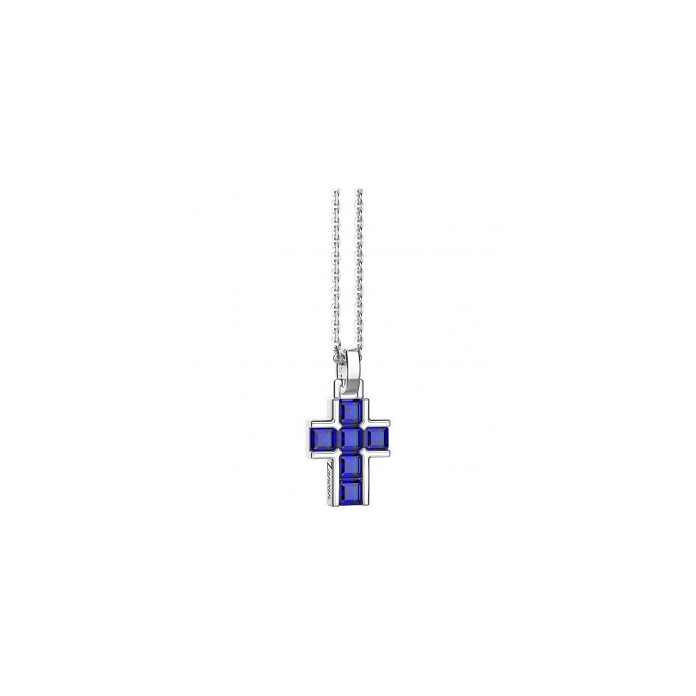 1 - Collana uomo croce Zancan Argento 925 con zirconi blu ESC164-BL