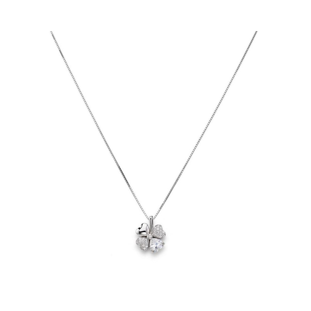 1 - Amen CLPCQBB Women's Quadricuore Necklace 925 Silver with White Zirconia