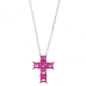 1 - Amen CLPCQBR Women's Pink Cross Necklace 925 Silver with Zirconia