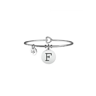 1 - Bracciale Kidult 231555F acciaio 316L ciondolo con lettera F e cristalli collezione Symbols