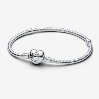 1 - Bracciale base donna Pandora Moments Argento 925 maglia snake chiusura cuore 590719-21