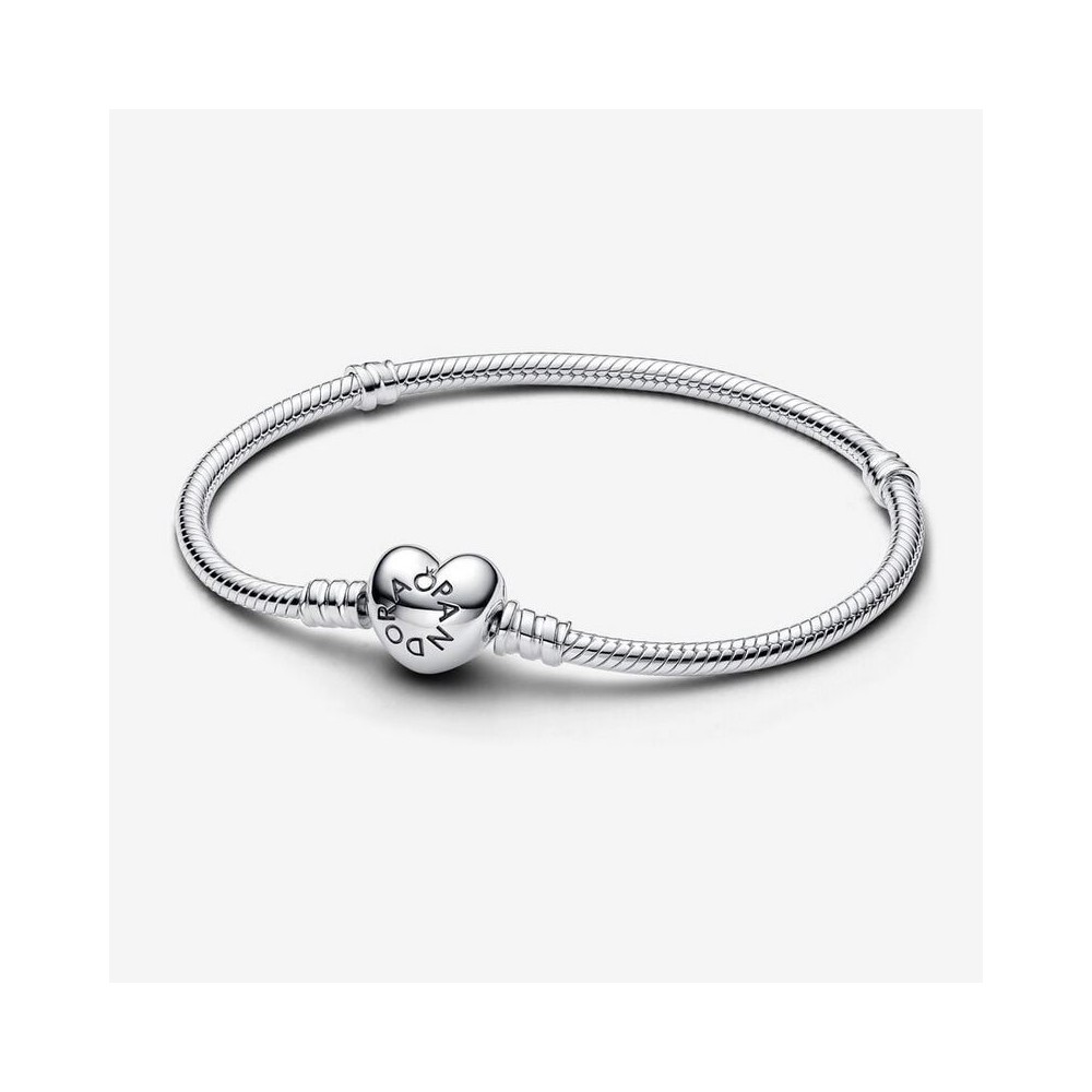 1 - Bracciale base donna Pandora Moments Argento 925 maglia snake chiusura cuore 590719-19