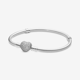 1 - Pandora Women's Basic Bracelet Silver 925 Heart Clasp with Zirconia 590727CZ-18