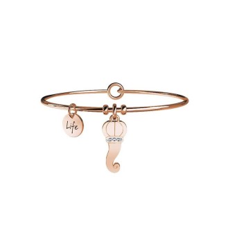 1 - Bracciale Kidult 731013 ciondolo cornetto in acciaio 316L PVD Oro Rosa con cristalli collezione  Symbols