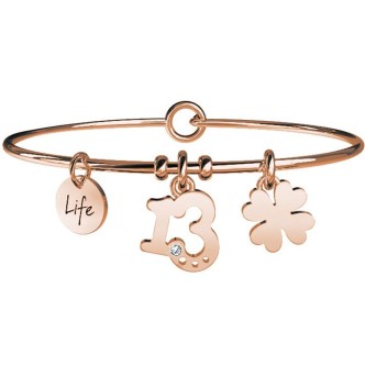 1 - Kidult bracelet 731025 pendant with number 13 in stainless steel 316L PVD Rose Gold with crystals collection Symbols