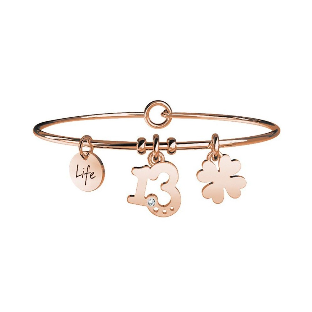 1 - Kidult bracelet 731025 pendant with number 13 in stainless steel 316L PVD Rose Gold with crystals collection Symbols