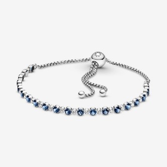 1 - Pandora women's adjustable tennis bracelet 599377C01-1 with white and blue zirconia