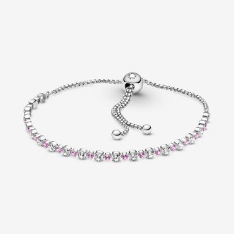 1 - Bracciale tennis donna Pandora regolabile 599377C02-2 con zirconi bianchi e rosa