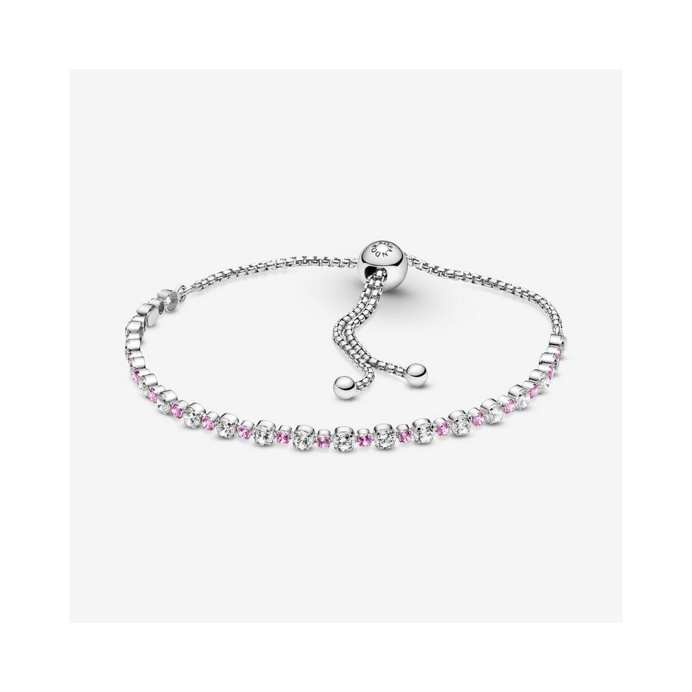 1 - Pandora women's adjustable tennis bracelet 599377C02-2 with white and pink zirconia