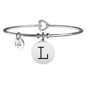 1 - Bracelet Kidult 231555L pendant with L letter in 316L steel with crystals Symbols collection