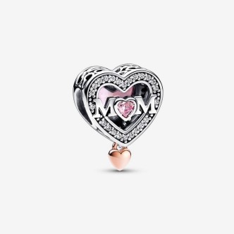 1 - Charm donna Mamma con cuore pendente Pandora openwork  782653C01 Argento 925 placcatura oro rosa 14K