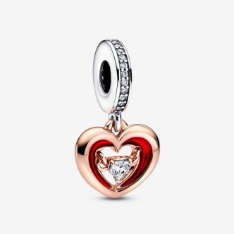 1 - Pandora Women's Pendant Charm Shining Heart with Stone 782450C01 925 Silver and 14K Rose Gold Plated Metal