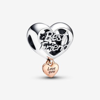 1 - Charm donna Pandora cuore openwork Best Friend 782243C00 Argento 925 con cuore pendente inciso placcato con oro rosa 14K