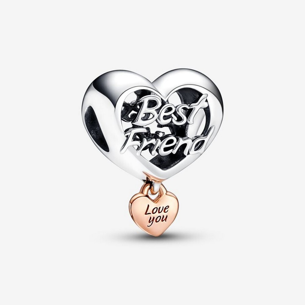 1 - Pandora Women's Charm Openwork Heart Best Friend 782243C00 925 Silver with engraved pendant heart plated with 14K rose gold.