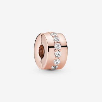 1 - Clip donna Pandora sentiero luminoso 781972CZ argento 925 placcato oro rosa 14K con zirconia cubica incolore