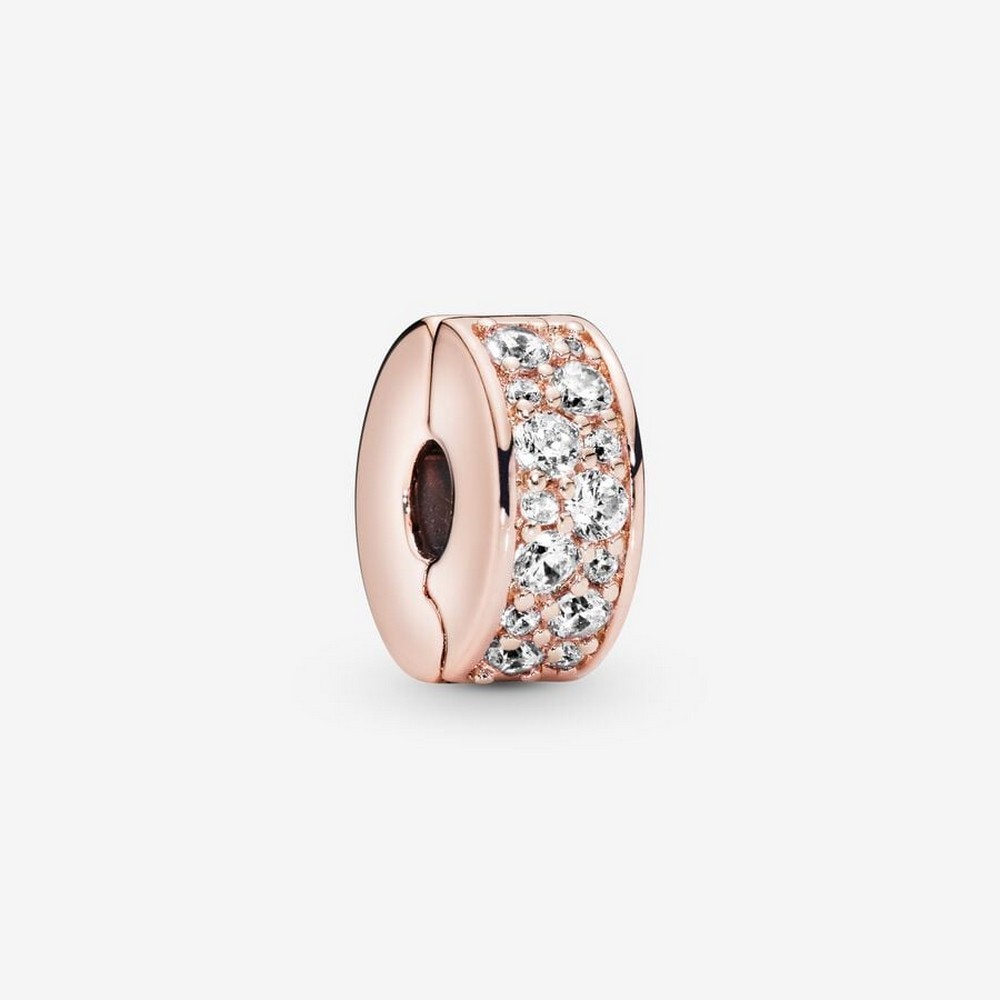 1 - Clip donna Pandora Pavè 781817CZ argento 925 placcato oro rosa con zirconia cubica e grip in slicone