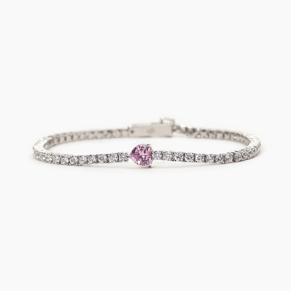 1 - Mabina 533557-M Women's Pink Heart Tennis Bracelet Silver