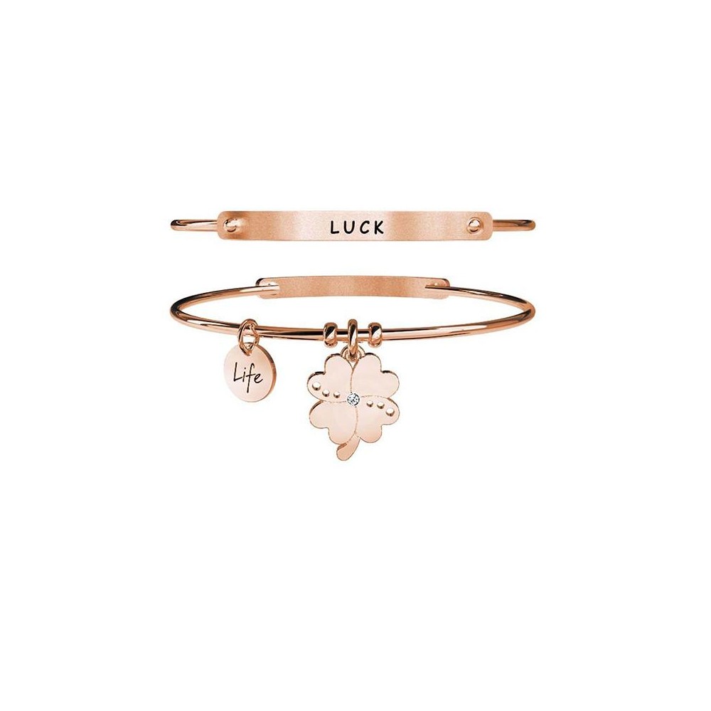 1 - Kidult bracelet 731033 pendant with cloverleaf in 316L stainless steel PVD Rose Gold Nature collection