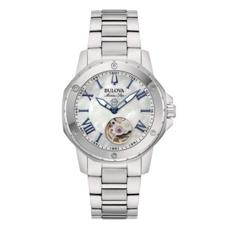 2 - Orologio donna automatico Bulova Marine Star fondo madreperla 96L326 cassa e bracciale acciaio