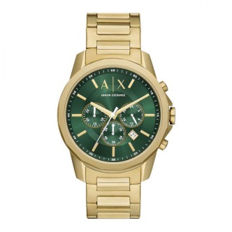 1 - Armani Exchange Banks AX1746 men's chronograph watch with gold-colored steel strap.