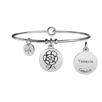 1 - Bracciale Kidult 231616 ciondolo con camelia in acciaio 316L con cristalli collezione Nature