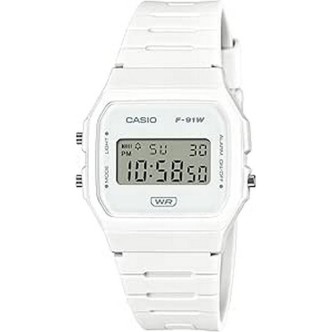 1 - Casio digital men's watch white F-91WB-7AEF resin case and strap