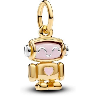 2 - Pandora 763441C01 Women's Pendant Charm Robot with Rotating Head 925 Silver plated in 14 Kt Gold