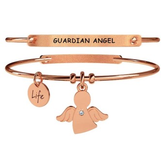 1 - Bracelet Kidult 731037 pendant with angel in stainless steel 316L PVD rose gold with crystals collection Spirituality