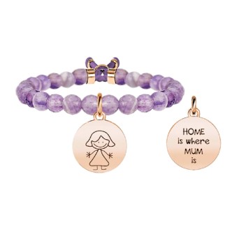 1 - Kidult 731130 bracelet in 316L steel PVD Rose Gold with Amethyst stone pendant with Mum Family collection