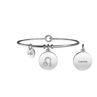 1 - Bracciale Kidult 231583 acciaio 316L ciondolo segno zodiacale Leone e cristalli collezione Symbols